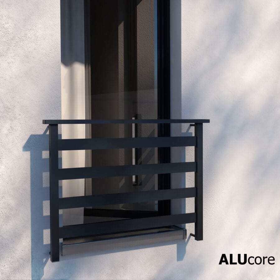 Balkon francuski balustrada zewnętrzna ALUcore ALUcore - zewnętrzna balustrada balkonowa z aluminium, czarna, nowoczesny design - ogrodzenie Metal-Serwis Obrzycko.