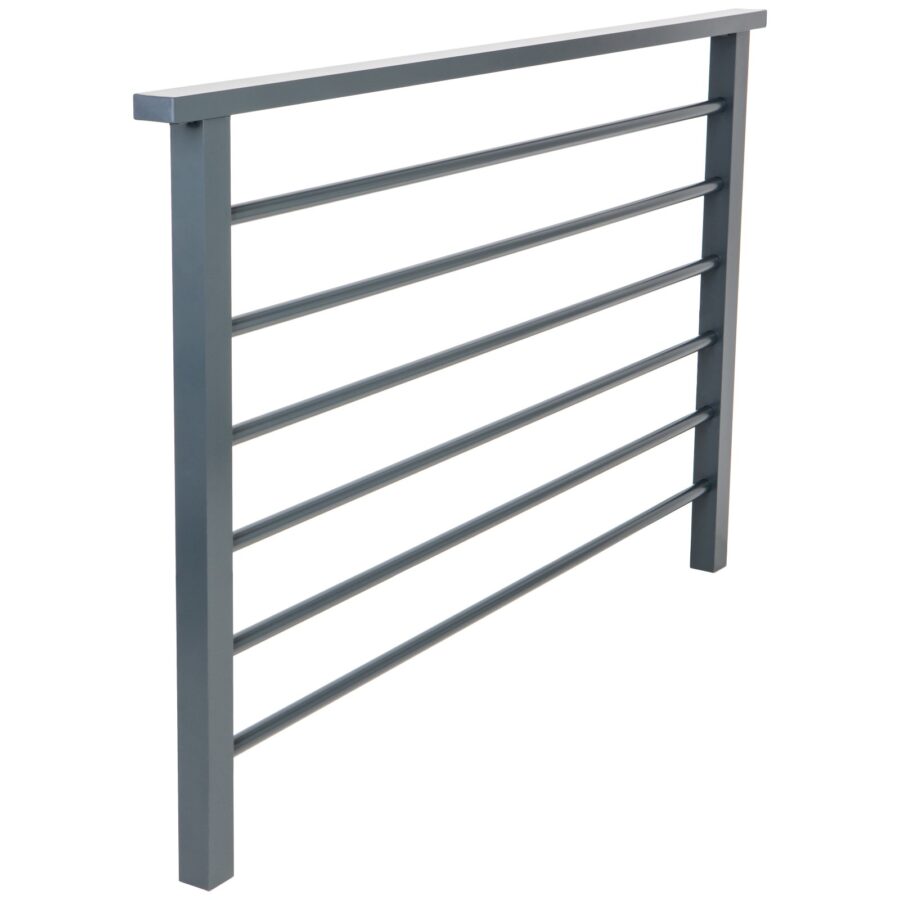 Balustrada zewnętrzna-ALUstic-Metal-Serwis-Obrzycko Nowoczesna balustrada zewnętrzna z aluminium, czarna, z poziomymi prętami. - ogrodzenie Metal-Serwis Obrzycko.