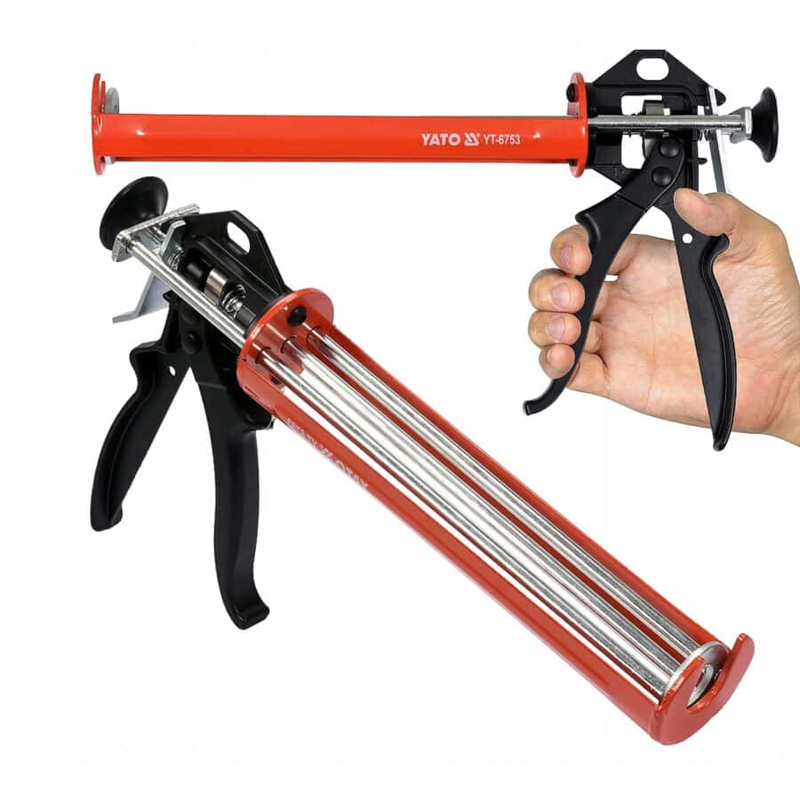 Pistolet do silikonu ręczny YATO 300 ml-Metal-Serwis-Obrzycko Pistolet do silikonu ręczny YATO 300 ml, narzędzie do precyzyjnego nakładania uszczelniaczy, wzmocnione metalowymi elementami - ogrodzenie Metal-Serwi.