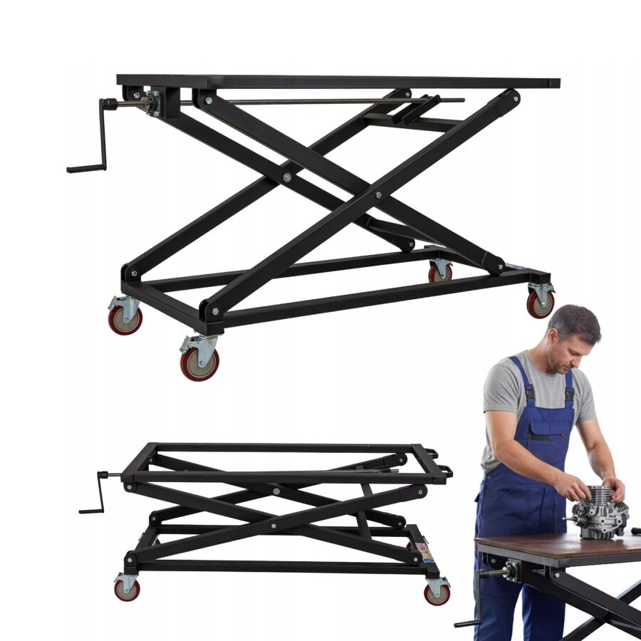 Wózek nożycowy na kółkach 250 kg-Metal-Serwis-Obrzycko Przedstawiamy nowoczesny wózek nożycowy na kółkach, wytrzymały do 250 kg, idealny do warsztatów i magazynów - ogrodzenie Metal-Serwis Obrzycko.