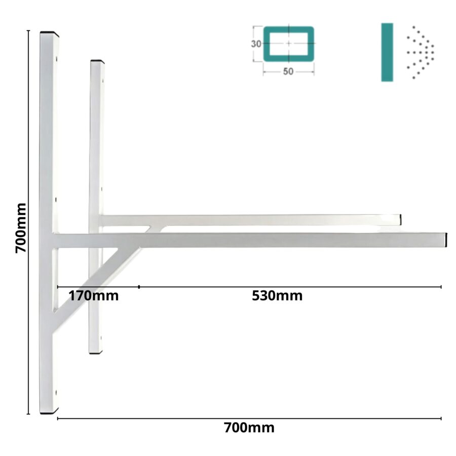 Stalowy wspornik klimatyzatora - Metal-Serwis-Obrzycko Wspornik ścienny do klimatyzatora, ocynkowany, o wymiarach 700 x 700 mm, solidna konstrukcja - ogrodzenie Metal-Serwis Obrzycko.