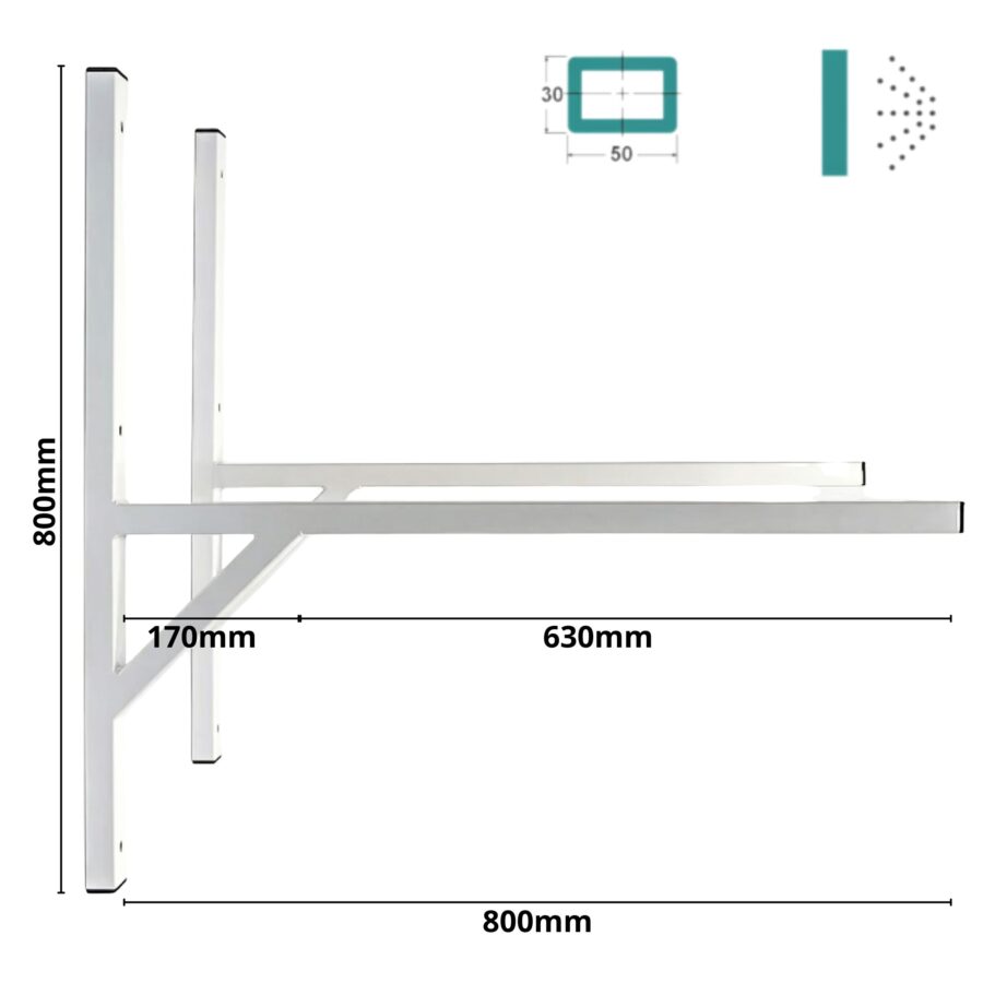 Stalowy wspornik klimatyzatora - Metal-Serwis-Obrzycko Wspornik klimatyzatora ocynkowany, prosty, solidny, przeznaczony do montażu na ścianie, o wymiarach 800 x 800 mm - ogrodzenie Metal-Serwis Obrzycko.